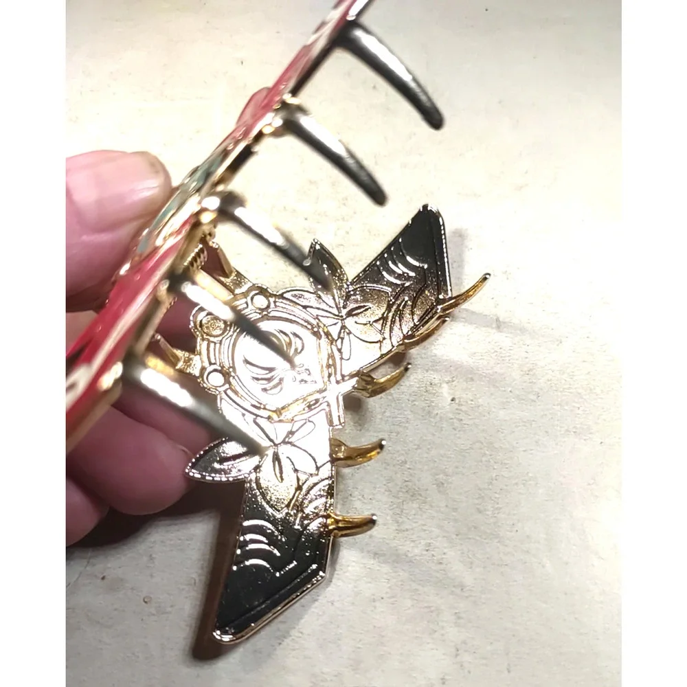 Asian Design Hair Barrette Claw Clip Gold Tone Red Turquoise Color Metal